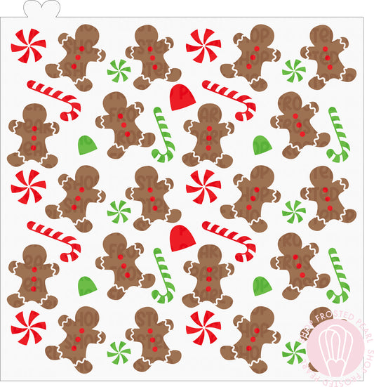 Gingerbread Men and Candy - Stencil